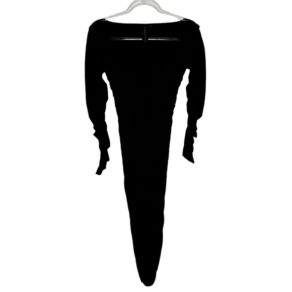 Norma Kamali | Tara Long-Sleeve Deep-V Ruched Stretch Jersey Midi Dress Black XS - Picture 2 of 9